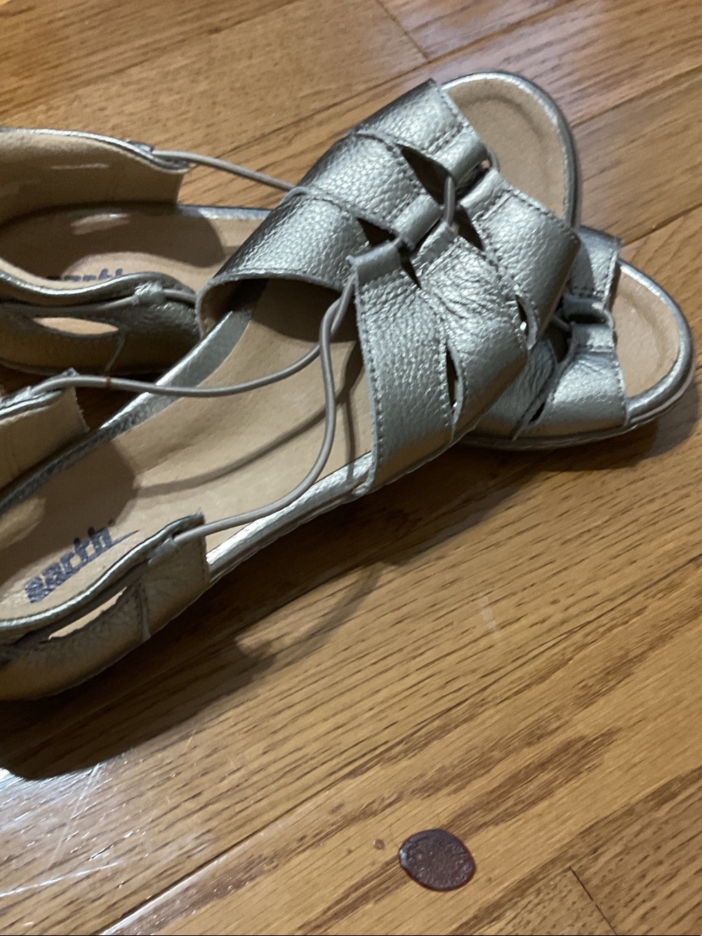 Earth Metallic Silver Woven Leather Slingback Sandals